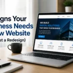 Business needs a new website concept with modern office workspace and website redesign display