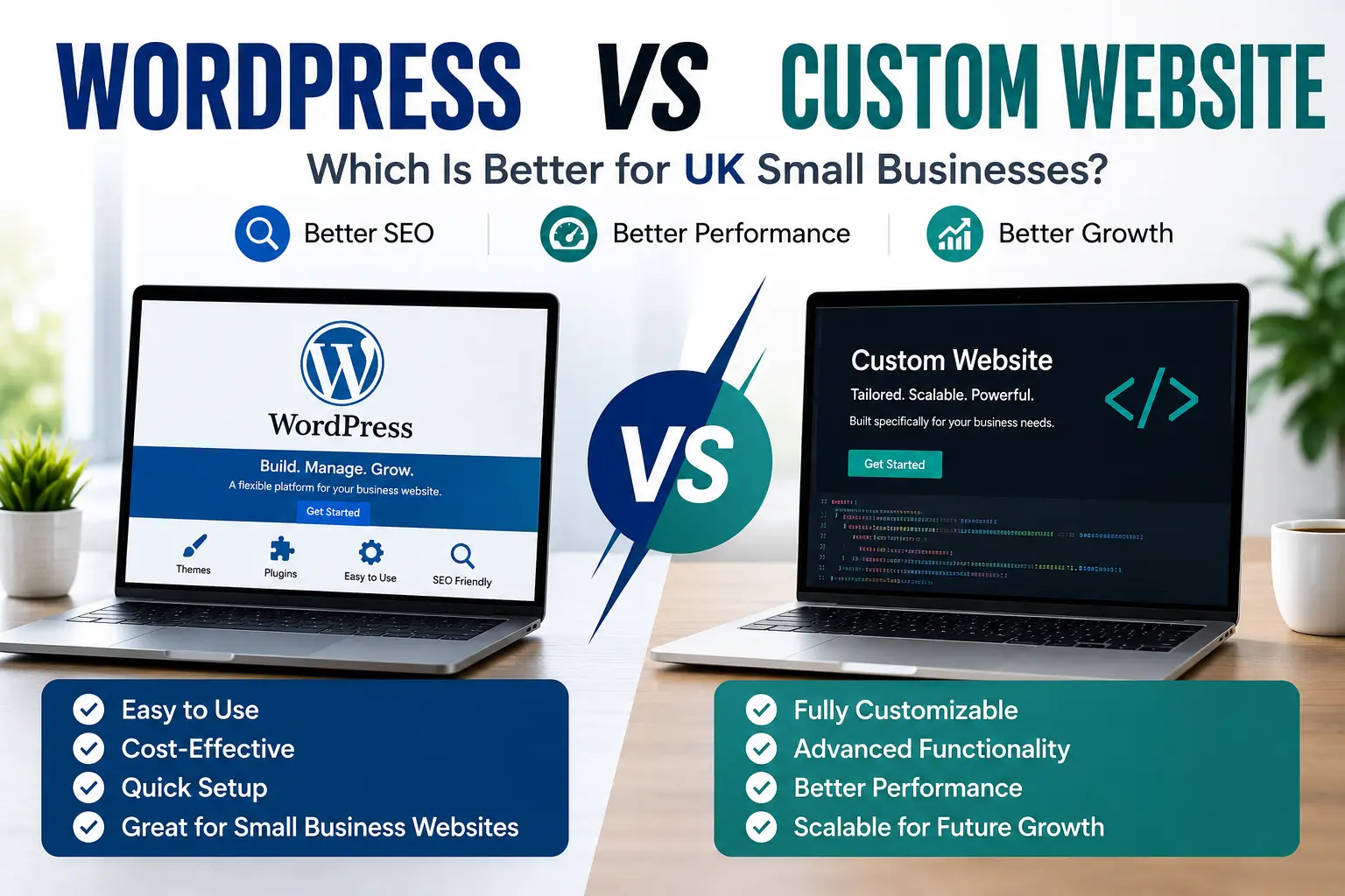 WordPress vs custom website for UK small businesses and web application development UK