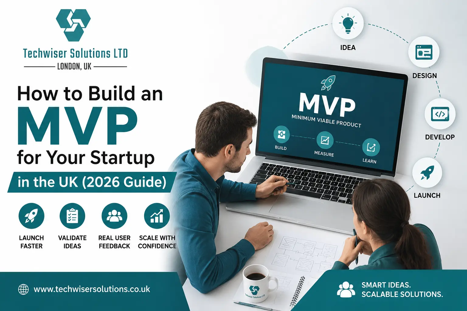 Startup team planning MVP development UK with wireframes, UI design, and web application development by Techwiser Solutions Ltd