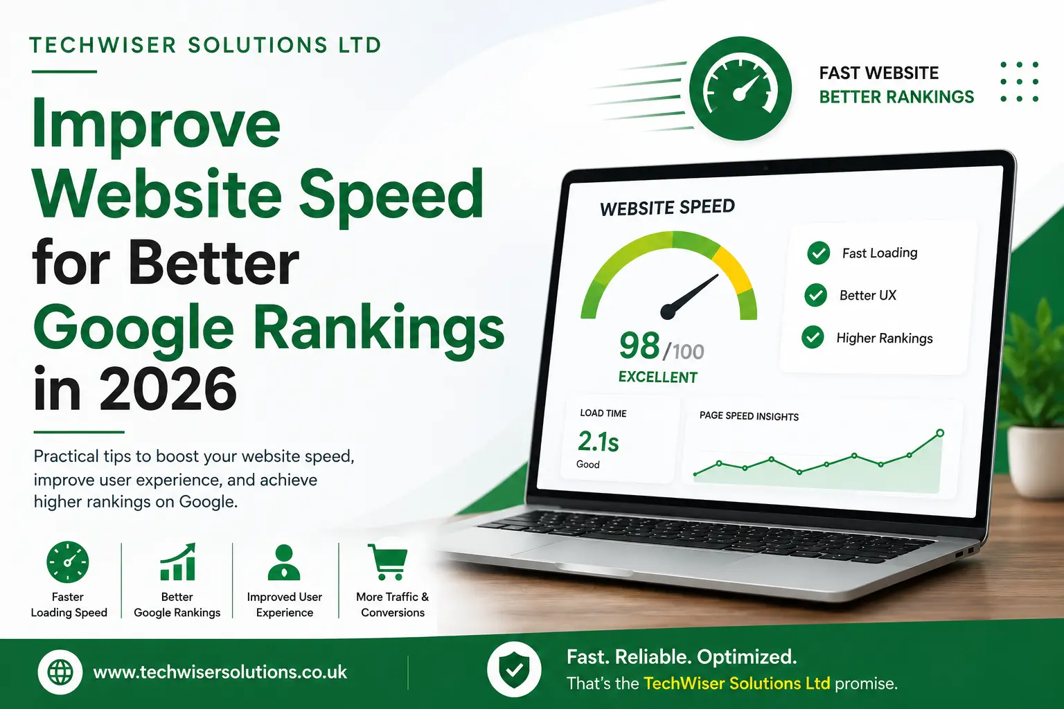 Improve website speed for better Google rankings with TechWiser Solutions Ltd website development company UK